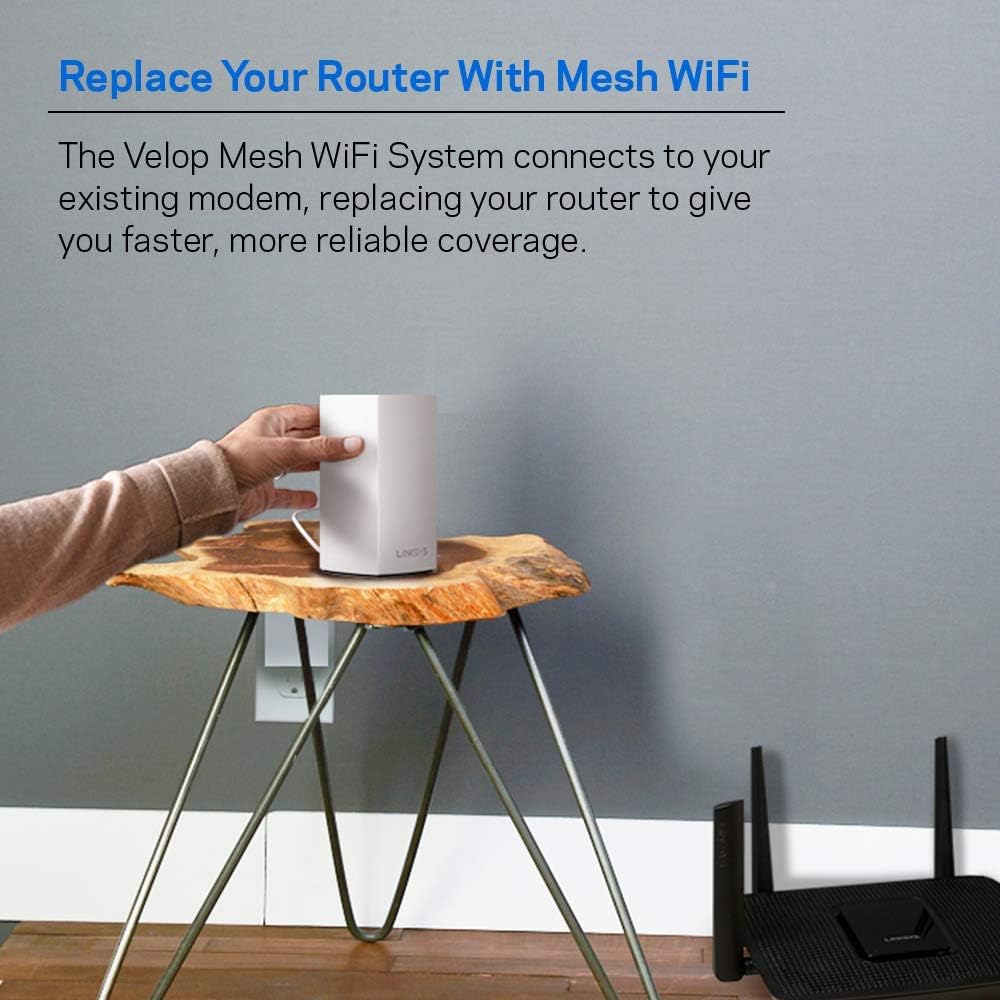 Linksys Velop Mesh Home WiFi System 3000 sq ft Coverage, 20+ Devices, Speeds up to (AC1300) 1.3Gbps, Dual-Band, 2 Pack, White - WHW0102
